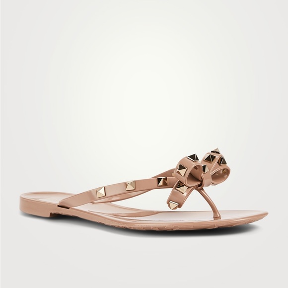 Valentino Shoes - Valentino Rockstud Jelly Thong Sandals Power Nude Bows Studs Size 6